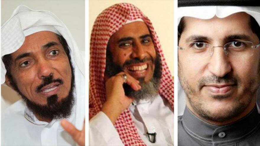 Los eruditos y académicos saudíes el sheij Salman al-Odah, Awad al-Qarni y Ali al-Omari (de izq. a dcha.), que serán posiblemente ejecutados en Arabia Saudí.