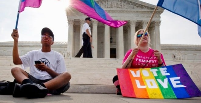 Manifestación en 2015 a favor de la legalización del matrimonio homosexual frente al Tribunal Supremo en Washington (EEUU).
