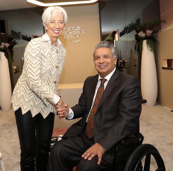 El presidente Lenín Moreno y la directora del Fondo Monetario Internacional (FMI), Christine Lagarde, se reunieron este miércoles 23 de enero del 2019 en Davos.