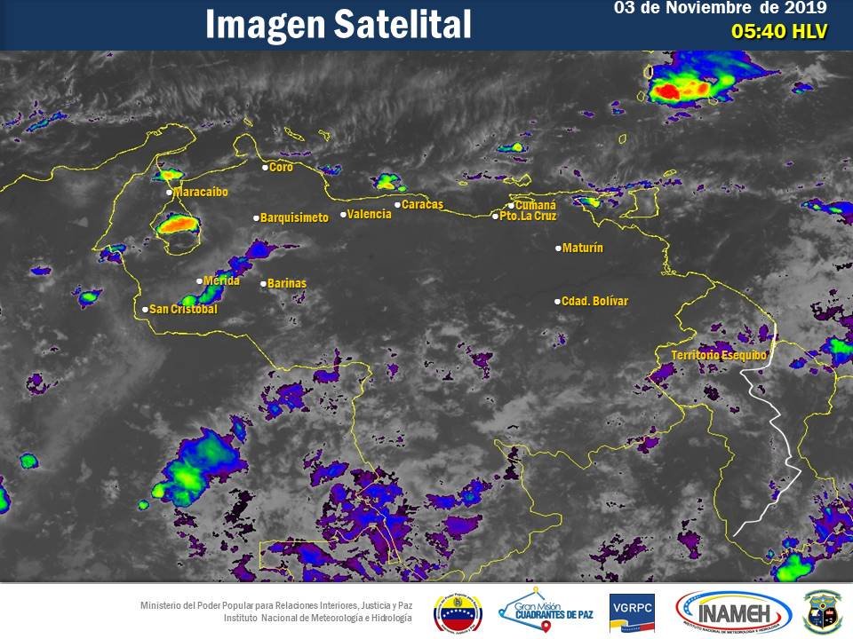 Imagen satelital de Venezuela, estado del tiempo 3 de noviembre