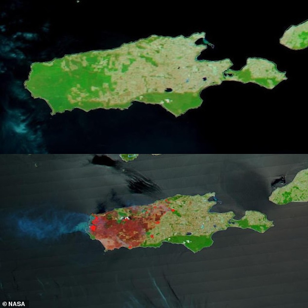 Imagen satelital que muestra los incendios en Australia