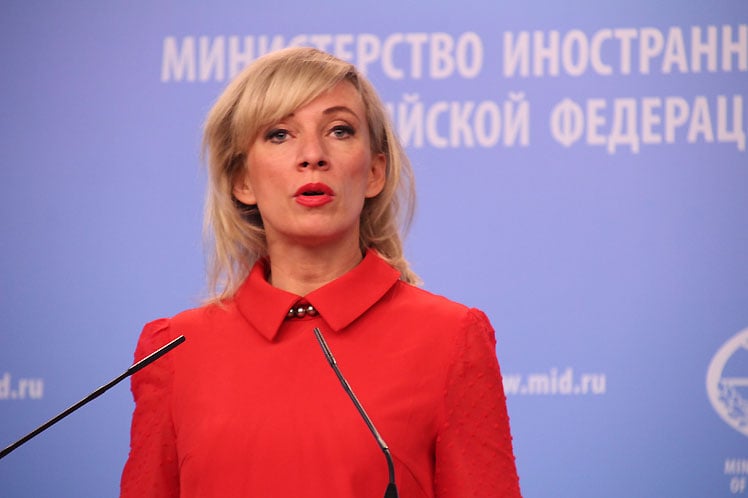 María Zajorova, vocera de la Cancillería rusa.