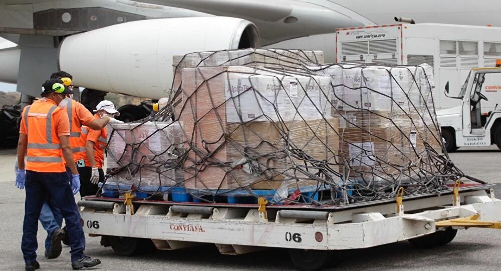 Cargamento de ayuda humanitaria procedente de China arribando a Venezuela