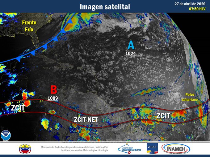 Imagen satelital de Venezuela, estado del tiempo 27 de abril de 2020