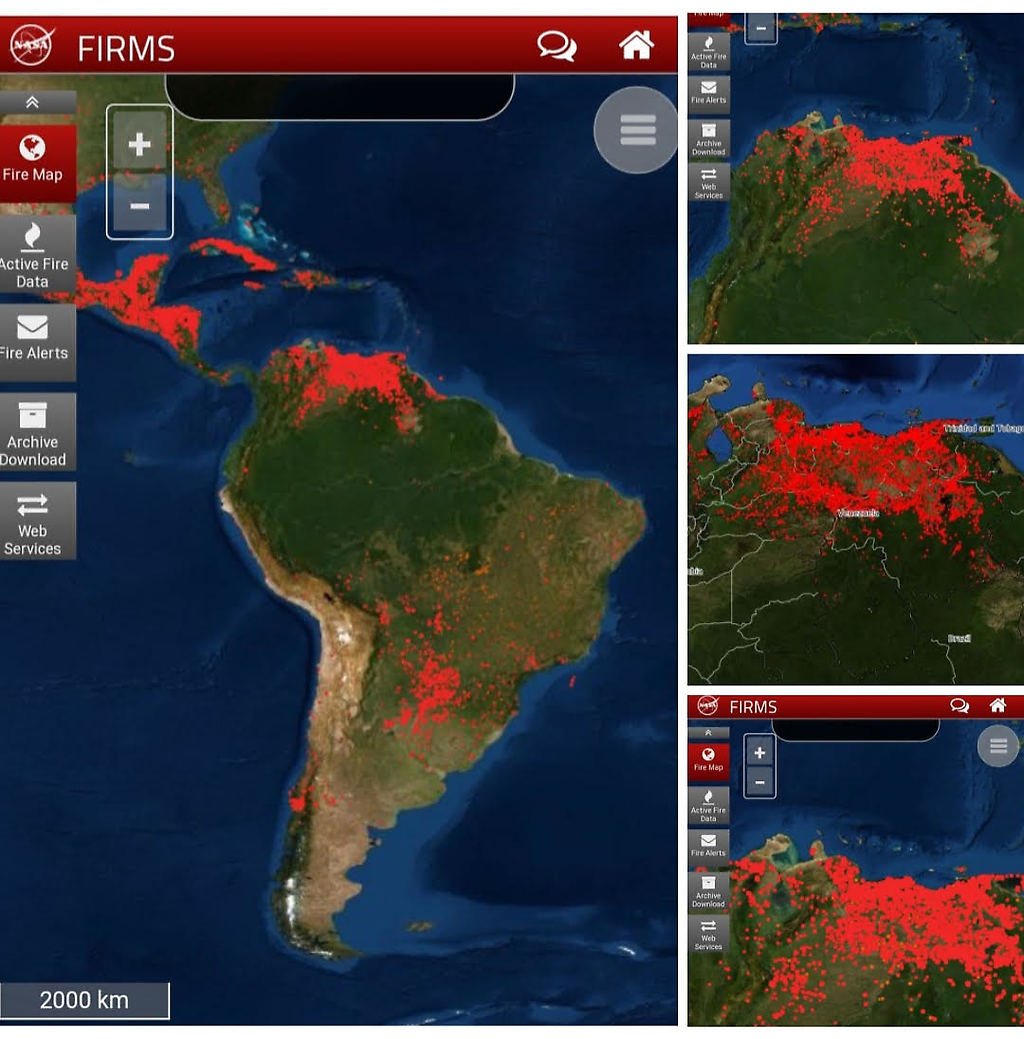 Imágenes satelitales de los incendios forestales en Venezuela