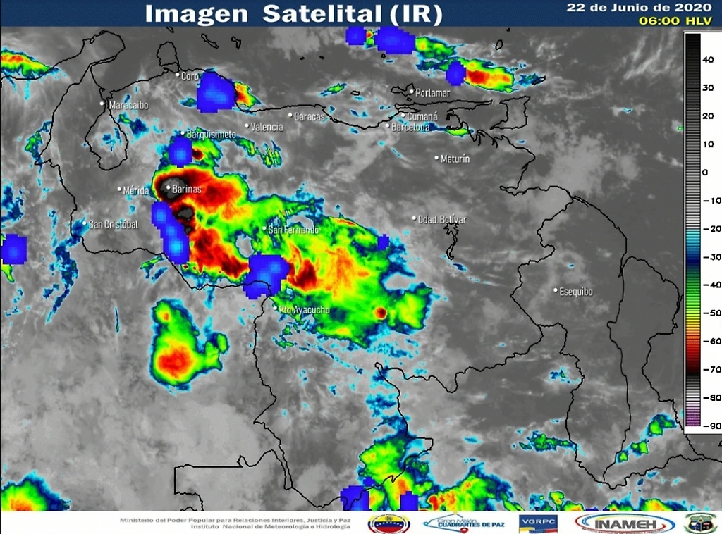 Imagen satelital de Venezuela, estado del tiempo 22 de junio de 2020