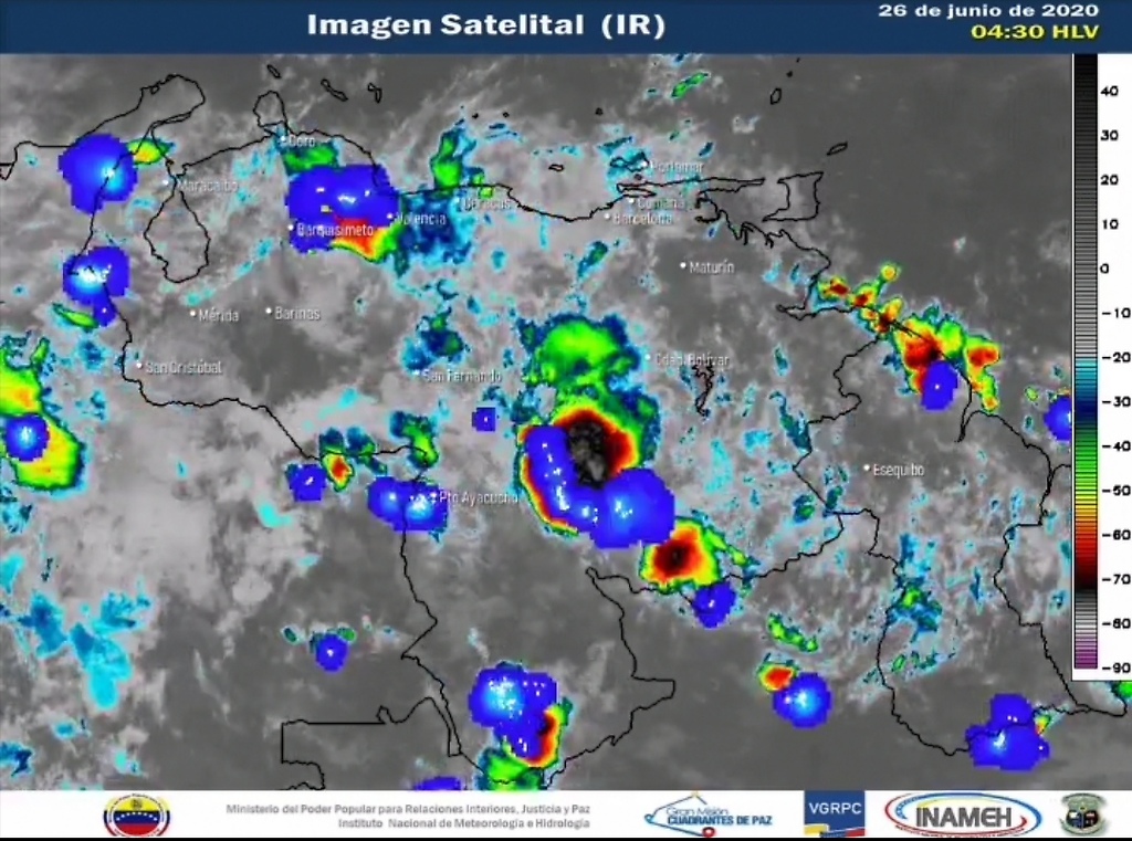 Imagen satelital del estado del tiempo 26 de junio de 2020