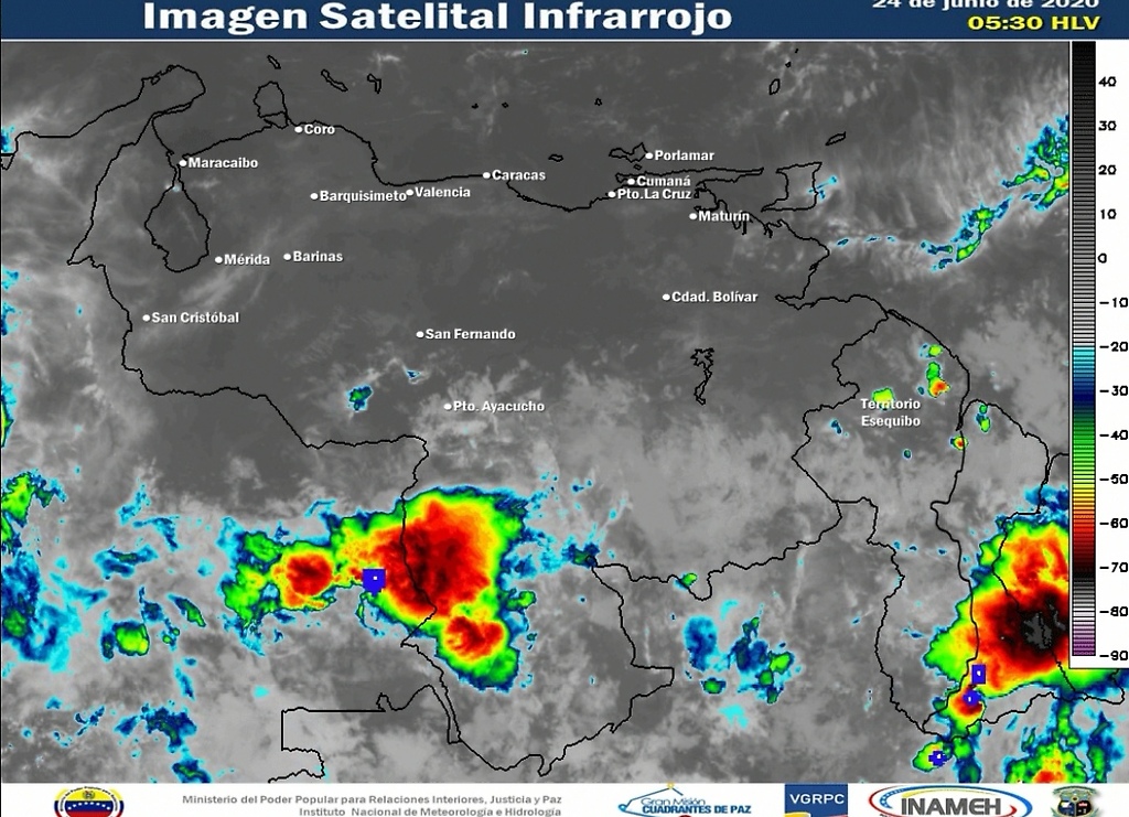 Imagen satelital de Venezuela, estado del tiempo 24 de junio de 2020