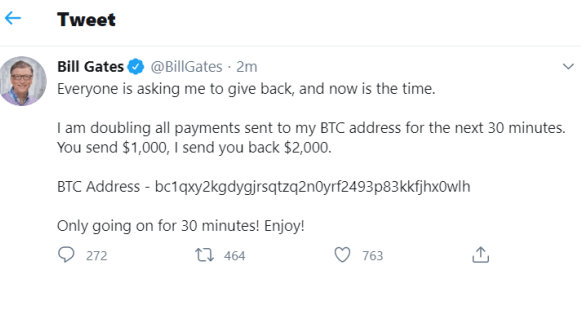 Cuenta Twitter de Bill Gates fue hackeada y desde allí solicitaron el envío de criptomonedas bitcoins.