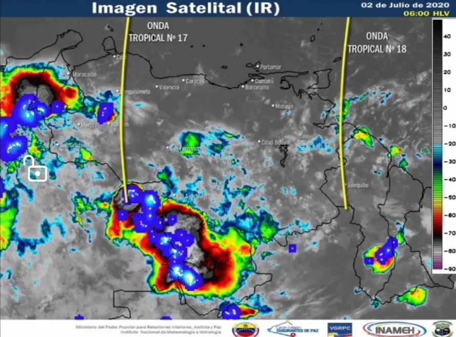 Imagen satelital del estado del tiempo 2 de julio de 2020