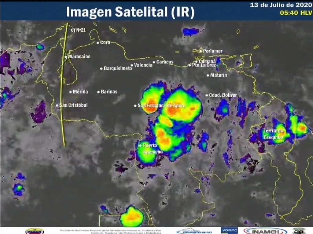 Imagen satelital del estado del tiempo 13 de julio de 2020