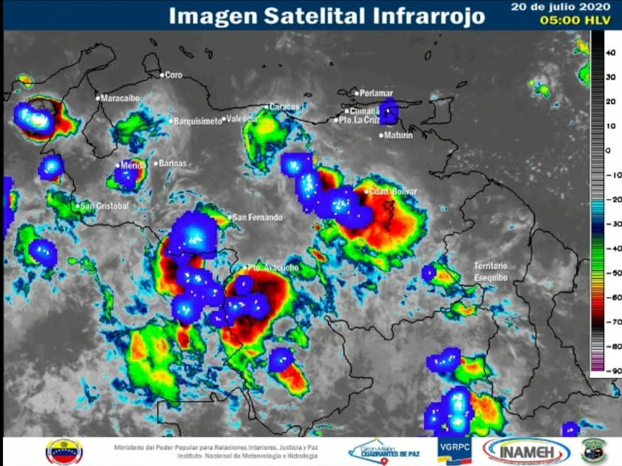 Imagen satelital del estado del tiempo 20 de julio de 2020
