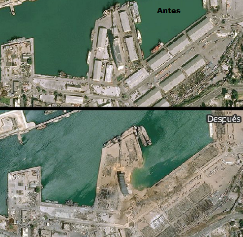 Comparativa de imágenes antes y después de la explosión en Beirut
