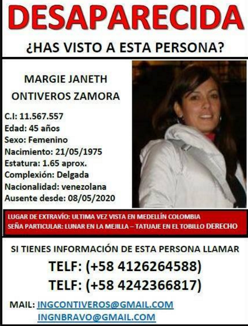 Solicitan ayuda para localizar a Margie Janeth Ontiveros Zamora, desaparecida en Medellín, Colombia