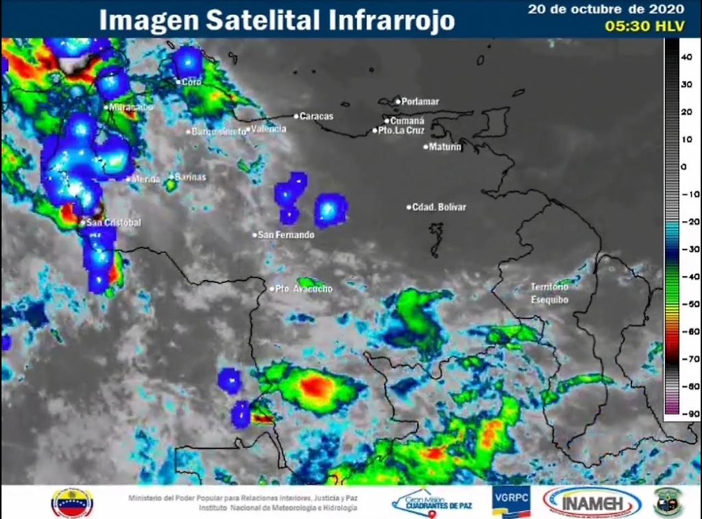 Imagen satelital estado del tiempo 20 de octubre Venezuela