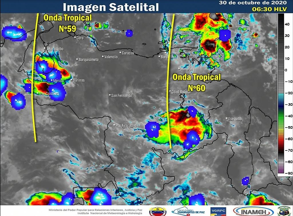 Imagen satelital estado del tiempo 30 de octubre Venezuela