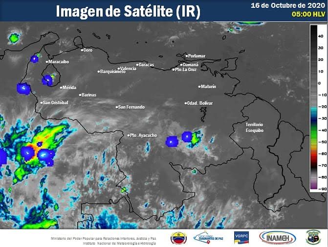 Imagen satelital estado del tiempo 16 de octubre Venezuela
