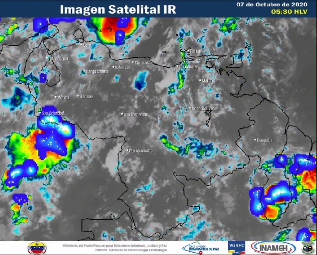 Imagen satelital estado del tiempo 7 de octubre Venezuela