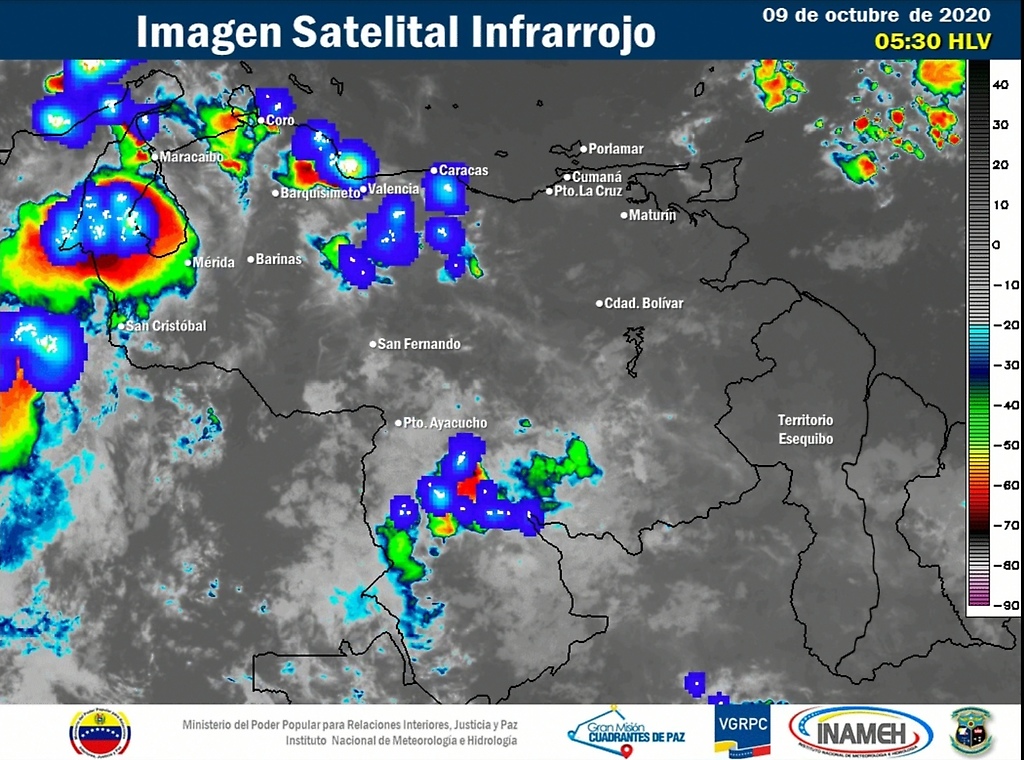 Imagen satelital estado del tiempo 9 de octubre Venezuela