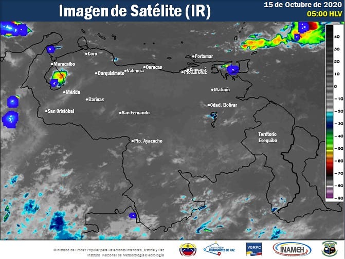 Imagen satelital estado del tiempo 15 de octubre Venezuela