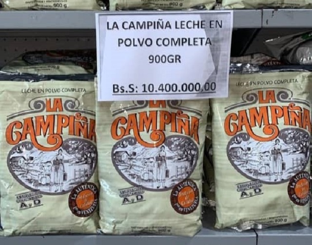 Costo de menos de 1Kg de leche en polvo en un supermercado venezolano, en enero 2021
