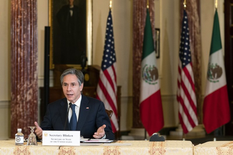 El secretario de estado de Estados Unidos, Anthony Blinken en reunión virtual con el canciller mexicano, Marcelo Ebrard