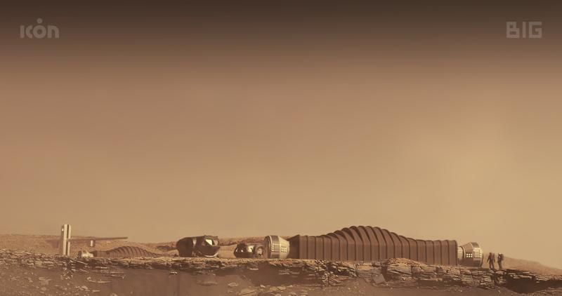 Fotografía proporcionada por ICON y la NASA en agosto de 2021 muestra una propuesta para el hábitat Mars Dune Alpha en Marte
