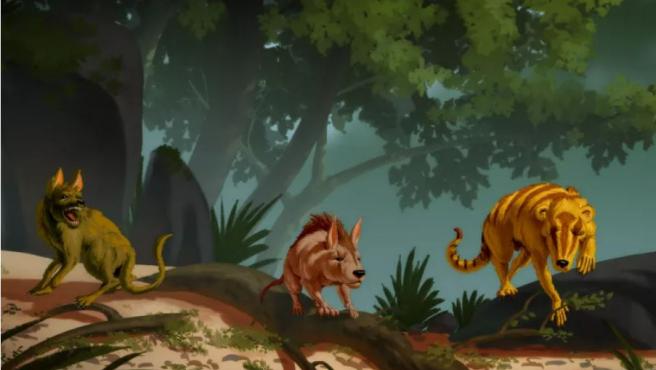 Las criaturas prehhistóricas de izquierda a derecha, "Conacodon hettingeri", "Miniconus jeanninae", "Beornus honeyi"