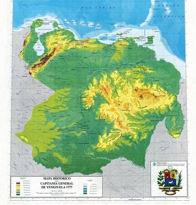 Mapa de la Capitanía General de Venezuela, según sus límites y dimensiones al ser creada en 1777
