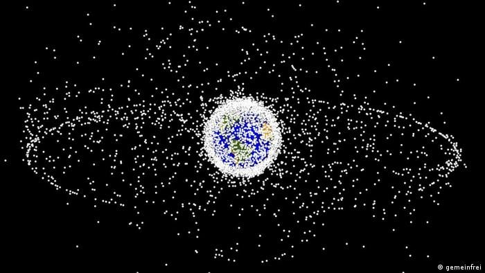 Una ilustración del anillo de basura espacial que tiene la Tierra