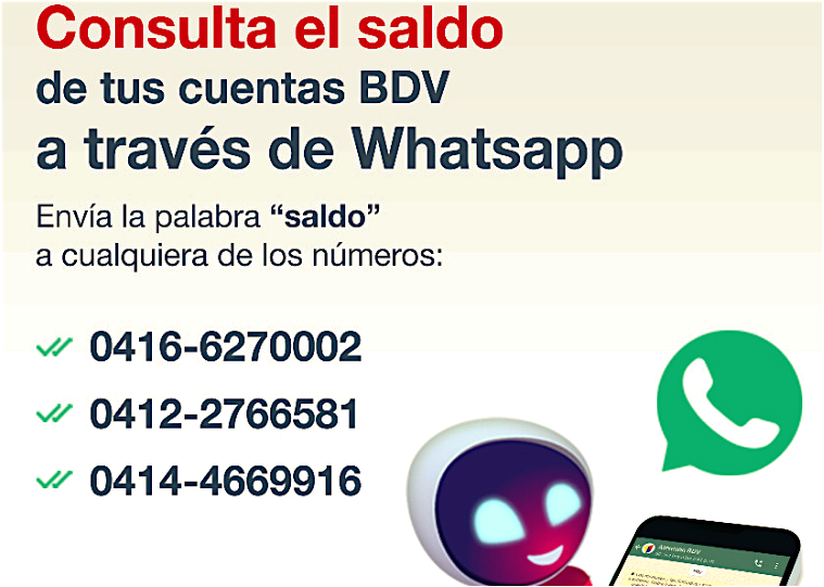 Banco de Venezuela abre consulta de saldo por Whatsapp