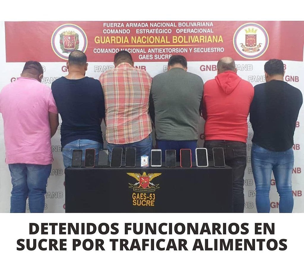 Funcionarios de Sucre detenidos por tráfico de alimentos