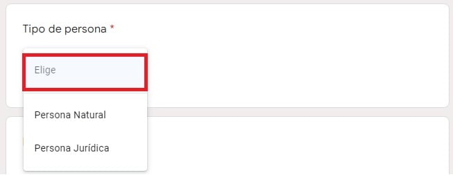 Elige si eres cliente natural o jurídico.