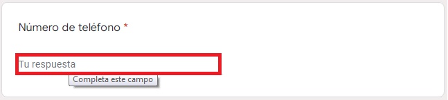 Coloca tu número de teléfono.