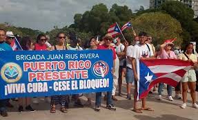 Marcha contra el bloqueo a Cuba de la Brigada Juan Rius Rivera de Puerto Rico
