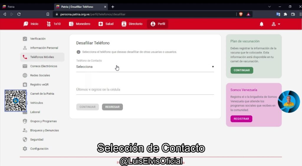 Selecciona el número que deseas eliminar.