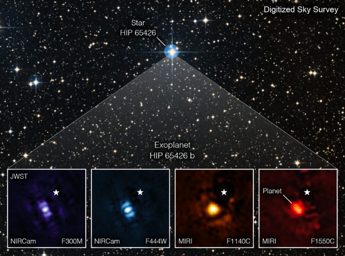 La imagen muestra el exoplaneta HIP 65426 b en diferentes bandas de luz infrarroja /Nasa vía AFP