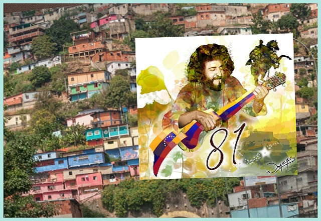 Tomamos para las efemérides de hoy, 31 de octubre, la imagen creada por UNCAS en conmemoración del 81 aniversario del nacimiento del cantor Alí Primera, colocada sobre un fondo con algunas de esas "casas de cartón" de Caracas, en el Día de las Ciudades, hogares del pueblo al que Alí  le cantaba.