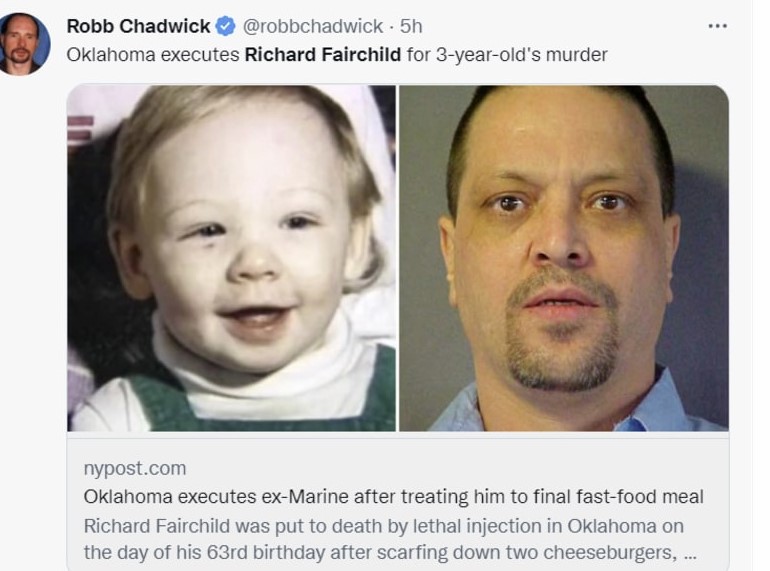 Richard Fairchild, quien ejecutó a un niño de 3 años de edad en el año de 1993