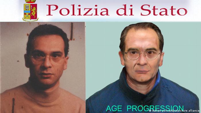 Matteo Messina Denaro, en un díptico de la Policía italiana, que mostraría la progresión de su imagen de acuerdo con su edad