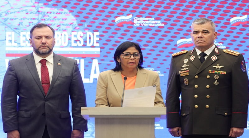 Canciller Yván Gil, Vicepresidenta Delcy Rodríguez y Ministro para la Defensa Vladimir Padrino