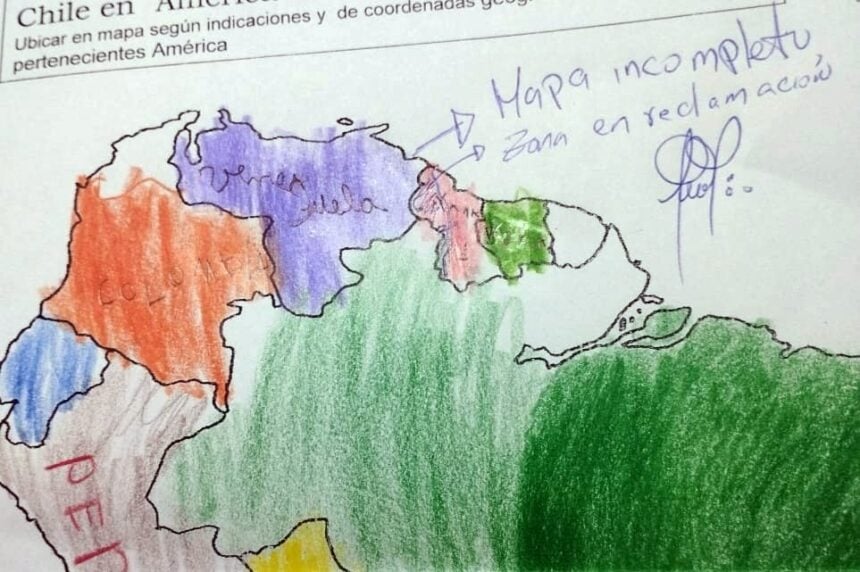 Dibujo del mapa de Venezuela realizado por una niña venezolana en Chile