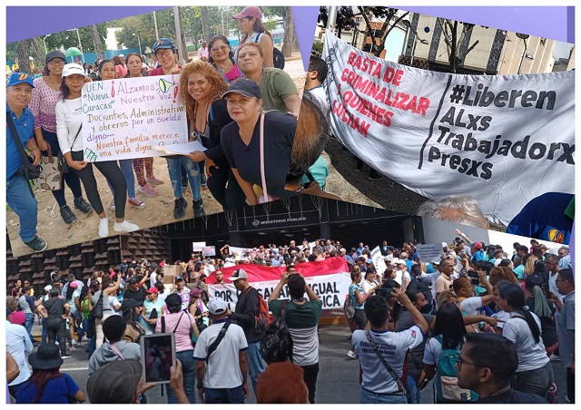 Estampas de la concentración de docentes y empleados públicos en Parque Carabobo el 9 de enero