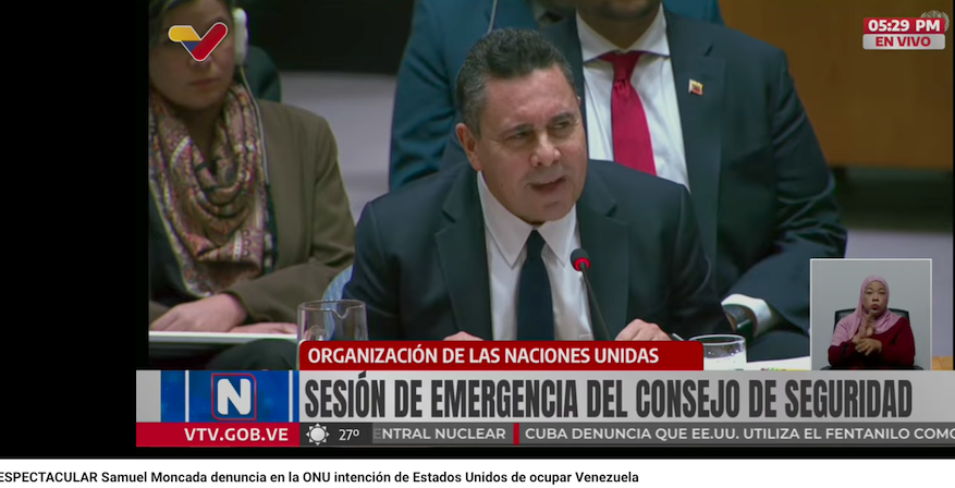 Samuel Moncada denuncia en la ONU intención de Estados Unidos de ocupar Venezuela.