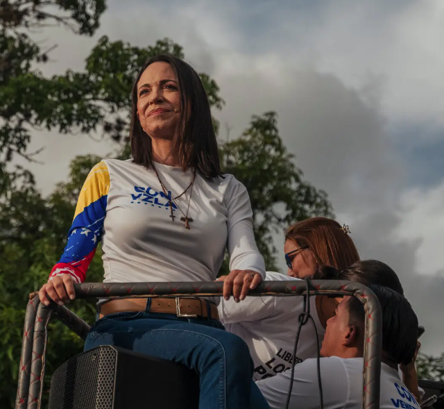 oposición de derecha venezolana, en un mitin electoral en Caracas en 2024.