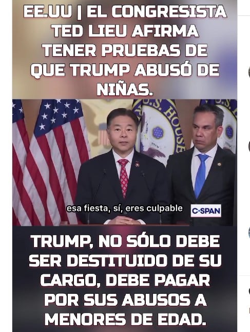 Congresista Ted Lieu denuncia a Trump por abuso de menores